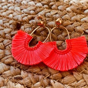 Hot pink fan earrings ( hand made )